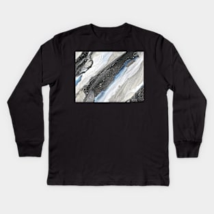 Black Gold Blue and White Abstract Art Kids Long Sleeve T-Shirt